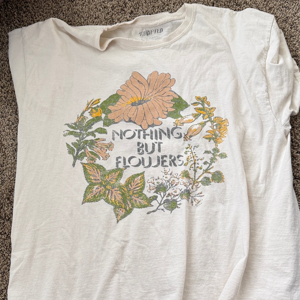 Thrifted "Nothing But Flowers" Floral Graphic Tee - Cream